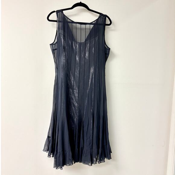 Teri Jon Rickie Freemana Striped Sleeveless Sheer Formal Mini Dress Navy Blue 12 - Picture 1 of 4